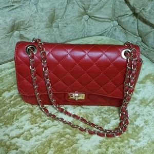 Italian Red Pleated Purse (Genuine Leather)